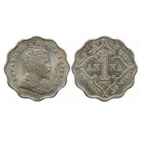 Edward VII, Copper-Nickel, 1 Anna, 1907, Bombay Mint, 'B' incused. GK 990. Almost Uncircul