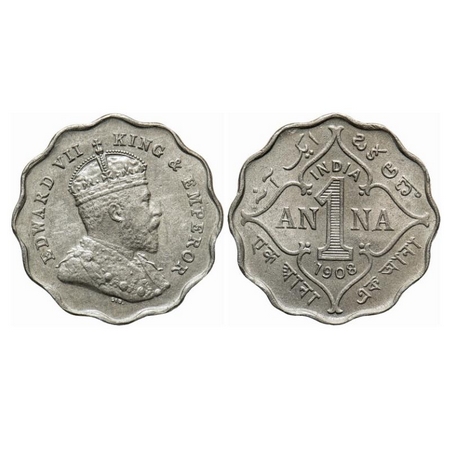 Edward VII, Copper-Nickel, 1 Anna, 1908, Bombay Mint, 'B' incused below the cross pattee o