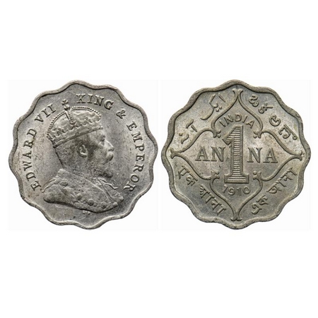 Edward VII, Copper-Nickel, 1 Anna, 1910, Bombay Mint, 'B' incused below the cross pattee o