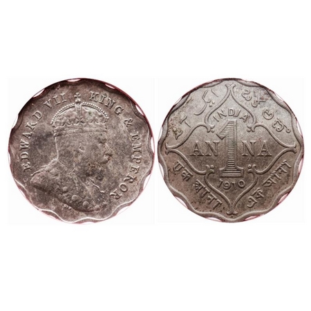 Edward VII, Copper-Nickel, 1 Anna, 1910, Bombay Mint, 'B' incused. GK 993. NGS Slabbed. Ex