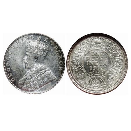 George V, Silver, Rupee, 1912, Bombay Mint, Dot. GK 1026. NGS Slabbed MS 62. Rare