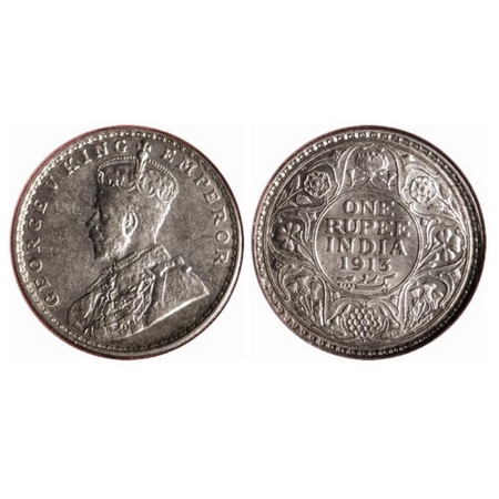 George V, Silver, Rupee, 1913, Bombay Mint. F. Prid 219. NGS Slabbed MS 60. Rare.