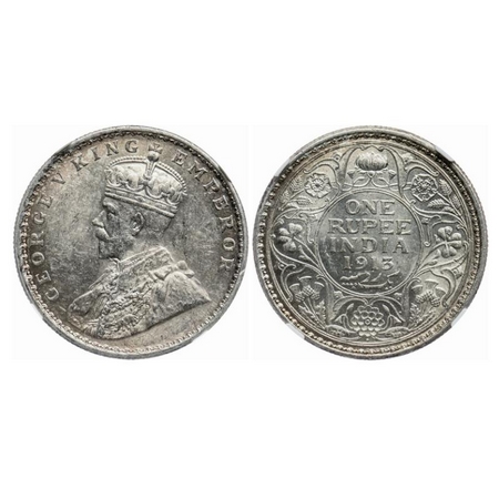 George V, Silver, Rupee, 1913, Bombay Mint, Dot. GK 1028. NGC Slabbed. MS 61. Rare.
