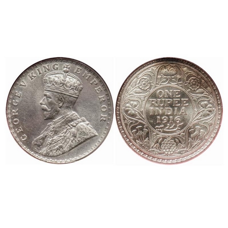 George V, Silver, Rupee, 1916, Bombay Mint, Dot. GK 1034, 1'o clock on rev. NGS Slabbed AM