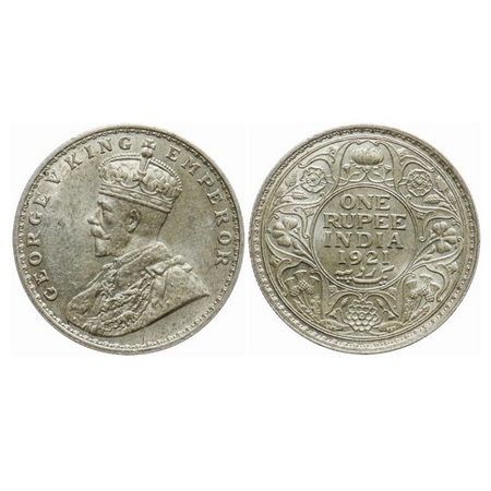 George V, Silver, Rupee, 1921, Bombay Mint, Dot. GK 1043. Uncirculated. Very scarce.