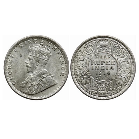 George V, Silver, Half Rupee, 1914, Bombay Mint, Dot. GK 1051. Almost Uncirculated. Very S
