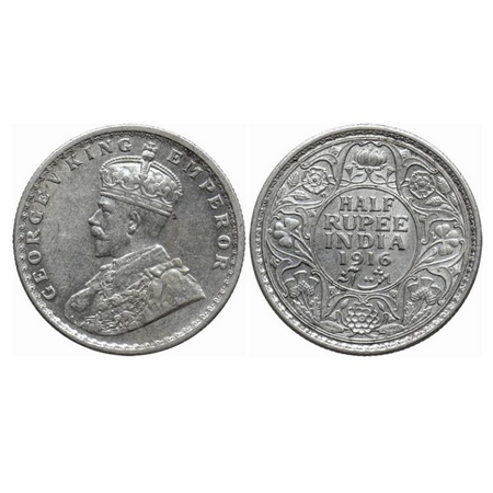 George V, Silver, Half Rupee, 1916, Calcutta Mint, No dot. GK 1053. Extremely Fine+. Scarc