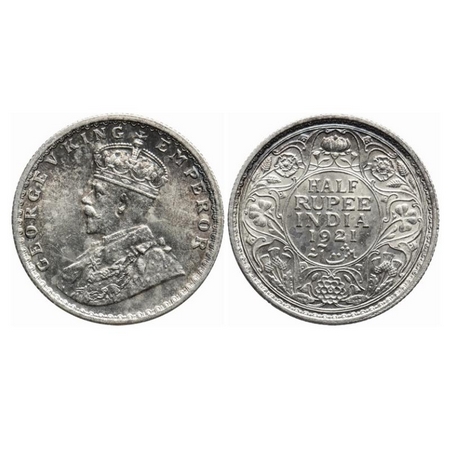 George V, Silver, Half Rupee, 1921, Calcutta Mint, No dot. GK 1058. Almost Uncirculated. V
