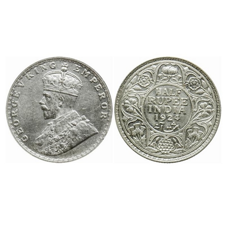 George V, Silver, Half Rupee, 1924, Bombay Mint, Dot. GK 1064. Uncirculated. Very Scarce.