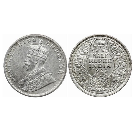 George V, Silver, Half Rupee, 1925, Calcutta Mint, No dot. GK 1065. Extremely Fine+. Scarc