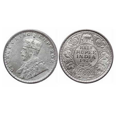 George V, Silver, Half Rupee, 1926, Calcutta Mint, No dot. GK 1067. Uncirculated. Rare.