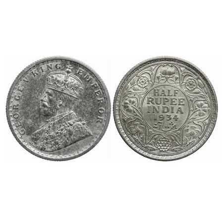 George V, Silver, Half Rupee, 1934, Calcutta Mint, No dot. GK 1074. Uncirculated, Toned. V