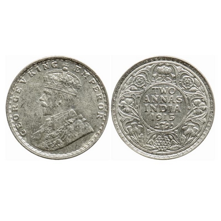 George V, Silver, 2 Annas, 1915, Bombay Mint, Dot. GK 1115. Brilliant Uncirculated. Very S