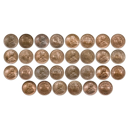 George V, Bronze, Quarter Anna (15 coins), Calcutta Mint, 1912, 1913, 1917, 1920, 1927, 19