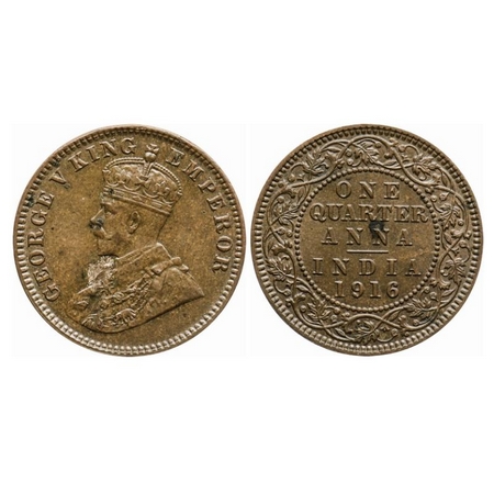 George V, Bronze, Quarter Anna, 1916, Calcutta Mint, No dot. GK 1175. Almost Uncirculated 