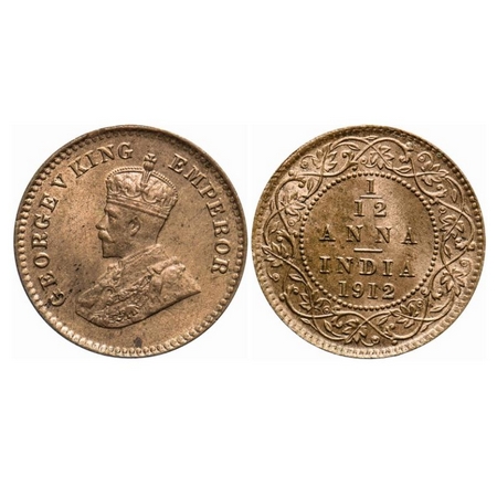 George V, Bronze, 1/12 Anna, 1912, Calcutta Mint, No dot. GK 1223. Uncirculated. Very Scar