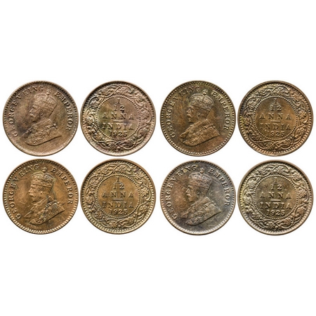 George V, Bronze, 1/12 Anna (4 coins), 1925, Calcutta mint, No dot, Ghost on rev. GK 1238.