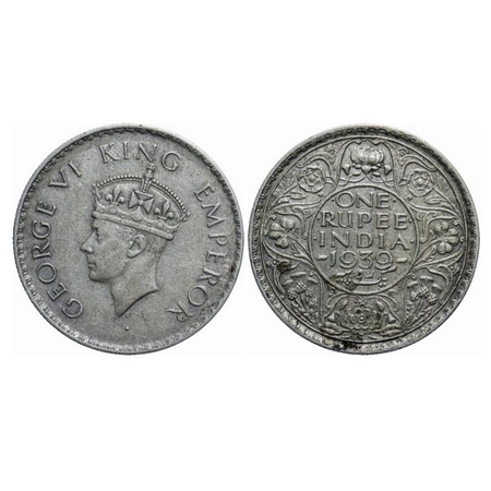 George VI, Silver, Rupee, 1939, Bombay Mint, A/I, Dot, Milled edge. GK 1256. Very Fine+. R
