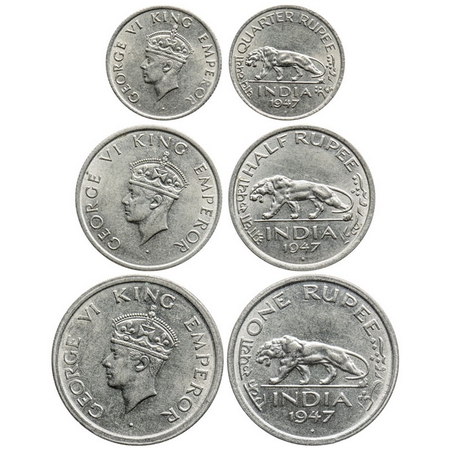 George VI, Nickel, Rupee, Half Rupee, 1/4 Rupee (3 coins), 1947, Bombay Mint. GK 1292, 132