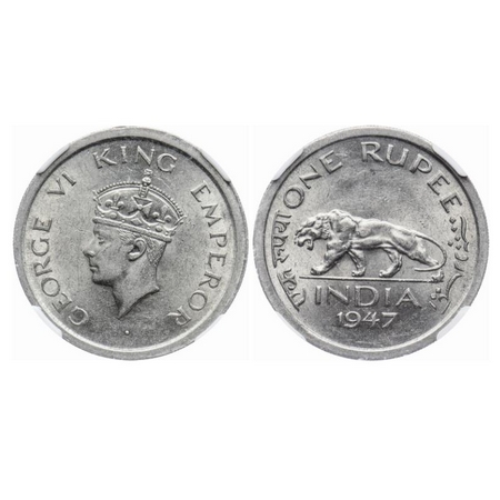 George VI, Nickel, Rupee, 1947, Lahore Mint, E/IV, No mint mark. GK 1293. NGC Slabbed. AU 