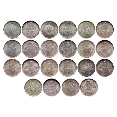 George VI, Mix Metal (11 slabs), Half Rupee, 1938, 1939, Silver, Bombay Mint, A/I, Head Ty