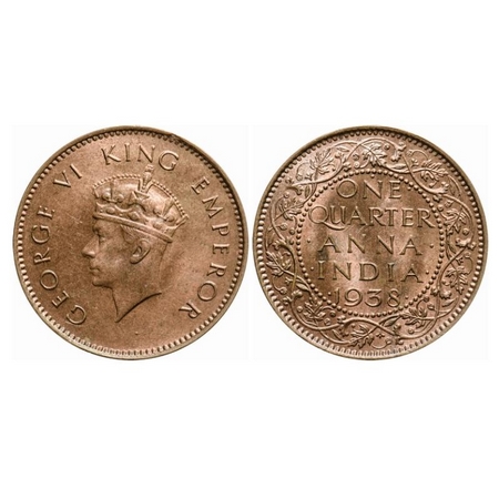 George VI, Bronze, Quarter Anna, 1938, Bombay mint, Head Type I, Dot, Dots by One, Small y