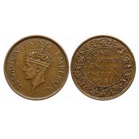 George VI, Bronze, Quarter Anna, 1941, Bombay Mint, Head Type II, Dot. GK 1428. Extremely 