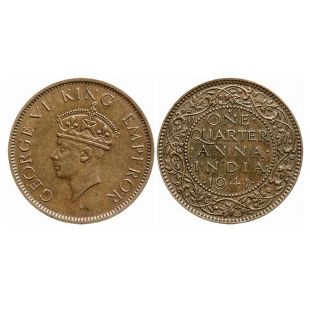 George VI, Bronze, Quarter Anna, 1941, Bombay Mint, Head Type II, Dot. GK 1428. Extremely
