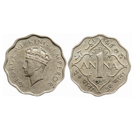 George VI, Copper-Nickel, 1 Anna, 1938, Bombay Mint, Head Type I, Dot. GK 1377. Extremely