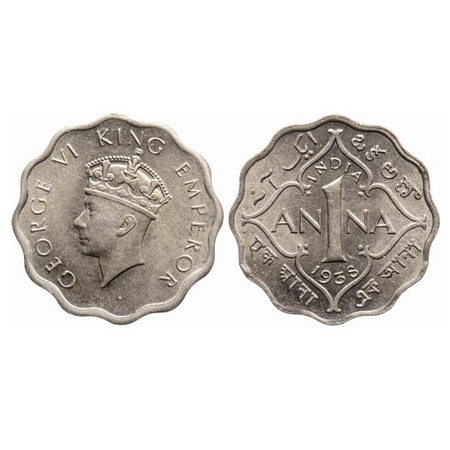 George VI, Copper-Nickel, 1 Anna, 1938, Calcutta Mint, Head Type I, No dot. GK 1378. Uncir
