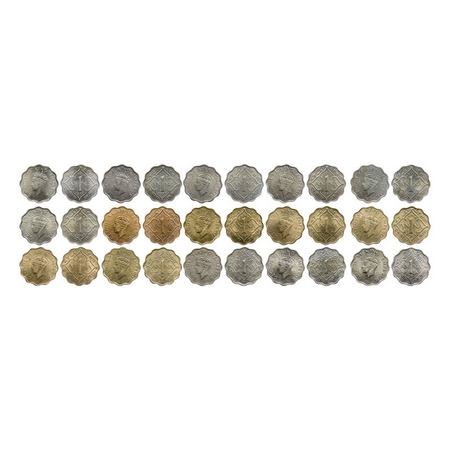 George VI, Mix Metal, 1 Anna (15 coins), 1939, 1940, 1941, 1942, 1944, 1946, 1947, Bomaby 