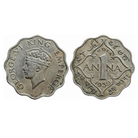 George VI, Copper-Nickel, 1 Anna, 1939, Bombay Mint, Head Type II, Dot. GK 1380. Very fine