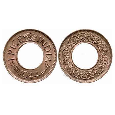 George VI, Bronze, 1 Pice, 1944, Calcutta Mint, High Crown, No mint mark. GK 1440. Uncircu