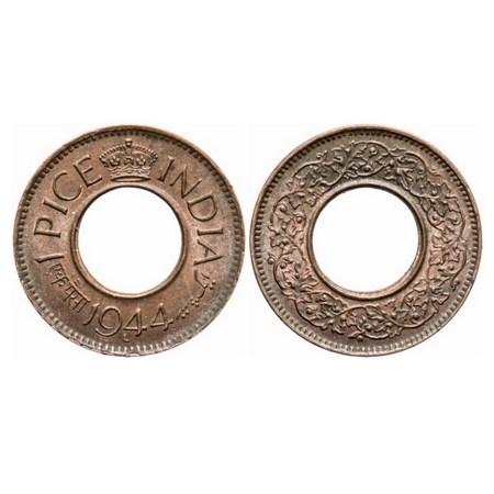 George VI, Bronze, 1 Pice, 1944, Lahore Mint, High Crown, 'L' raised. GK 1441. Uncirculate