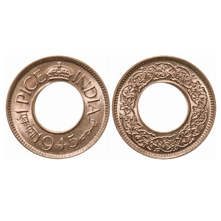 George VI, Bronze, 1 Pice, 1945, Bombay Mint, Flat Crown, Dot. GK 1443. Brilliant Uncircul