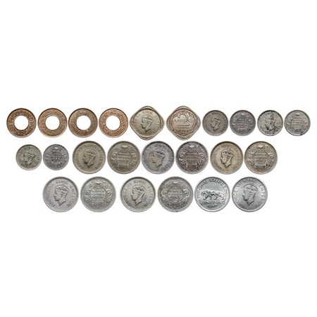 George VI, (12 coins), Lahore Mint, 1 Pice Bronze (2 coins), 1944, 1945. 2 Annas Nickle-Br