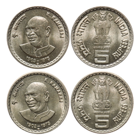 5 Rupees, 2004, (2 Coins), Copper Nickel, 9.00gm, Hyderabad Mint. K Kamraj, Two Different 