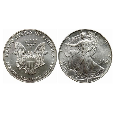 U.S.A., Silver (0.9993 silver) Dollar, 31.55gm, 1993, American Eagle Bullion Coins, Obv: T