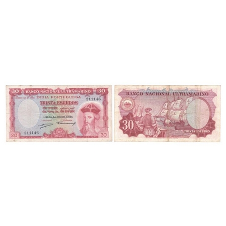 Portuguese India, 30 Escudos, Banko Nacional Ultramarino, 7th issue 1959, Trinta Escudos, 