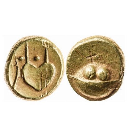 Bijapur Sultanate, Hudki, Gold Pagoda, 3.35gm, Anonymous Issue, Obv: A boat like uncertain