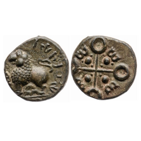 Satavahanas, Siri Satakarni, Junnar Area, Potin Unit, 5.37gm, Obv: Lion facing to left wit