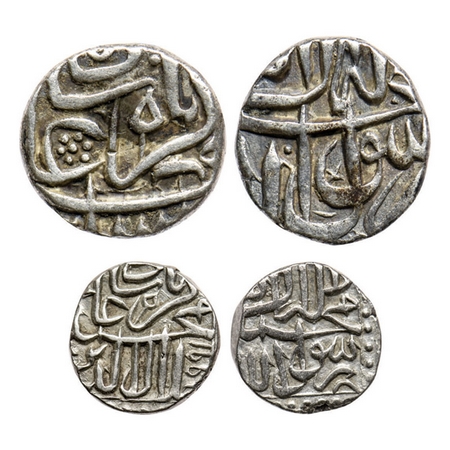 Akbar, Silver Mahmudi and ½ Mahmudi (2 Coins), 5.62, 2.84gm, Mulher Mint, both with a flag