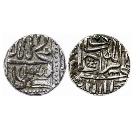 Akbar, Silver Tanka, 5.63gm, without mint name, probably Mulher a local Malwa style issue,