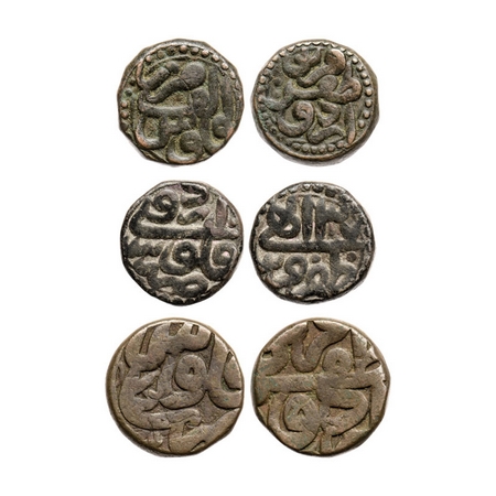 Akbar, Copper Dams (3 Coins), 20.55, 20.66, 20.21gm, Urdu Zafar Qarin Mint, 3 different va