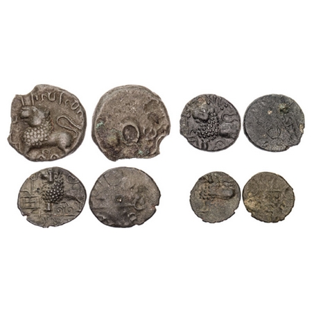 Satavahanas, Siri Satakarni, Junnar Region, Potin Unit (4 coins), Junnar Lion Type, Obv: L