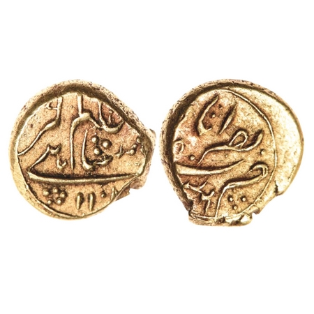 Aurangzeb, Gold Pagoda, 3.33gm, Nasirabad Mint, AH 1102/ 34 RY. Obv: Alamgir Shahi, Rev: M