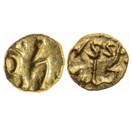 Muhammad Shah, Gold Half Fanam, 0.13gm, Ganjkot Mint, RY 8. KM Unlisted. Extremely Fine, R