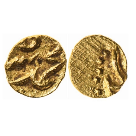 Muhammad Shah, Gold Half Fanam, 0.14gm, Kharpa Mint. KM C440.1. Very Fine+, Scarce.