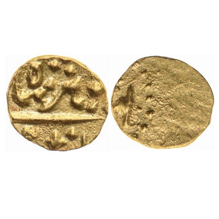 Shah Alam II as Ali Gauhar, Gold Half Fanam, 0.18gm, Kharpa Mint. Unlisted, Very Fine Scar