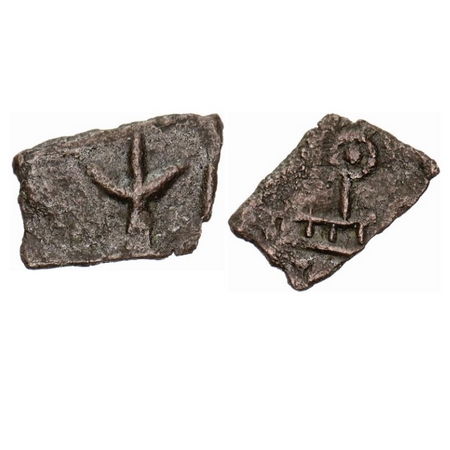 Western Kshatrapas, Kshaharata Family, Bhumaka, Copper Fraction, 0.60gm, Obv: Thunderbolt,